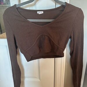 Garage Brown Cropped Long Sleeve Shirt